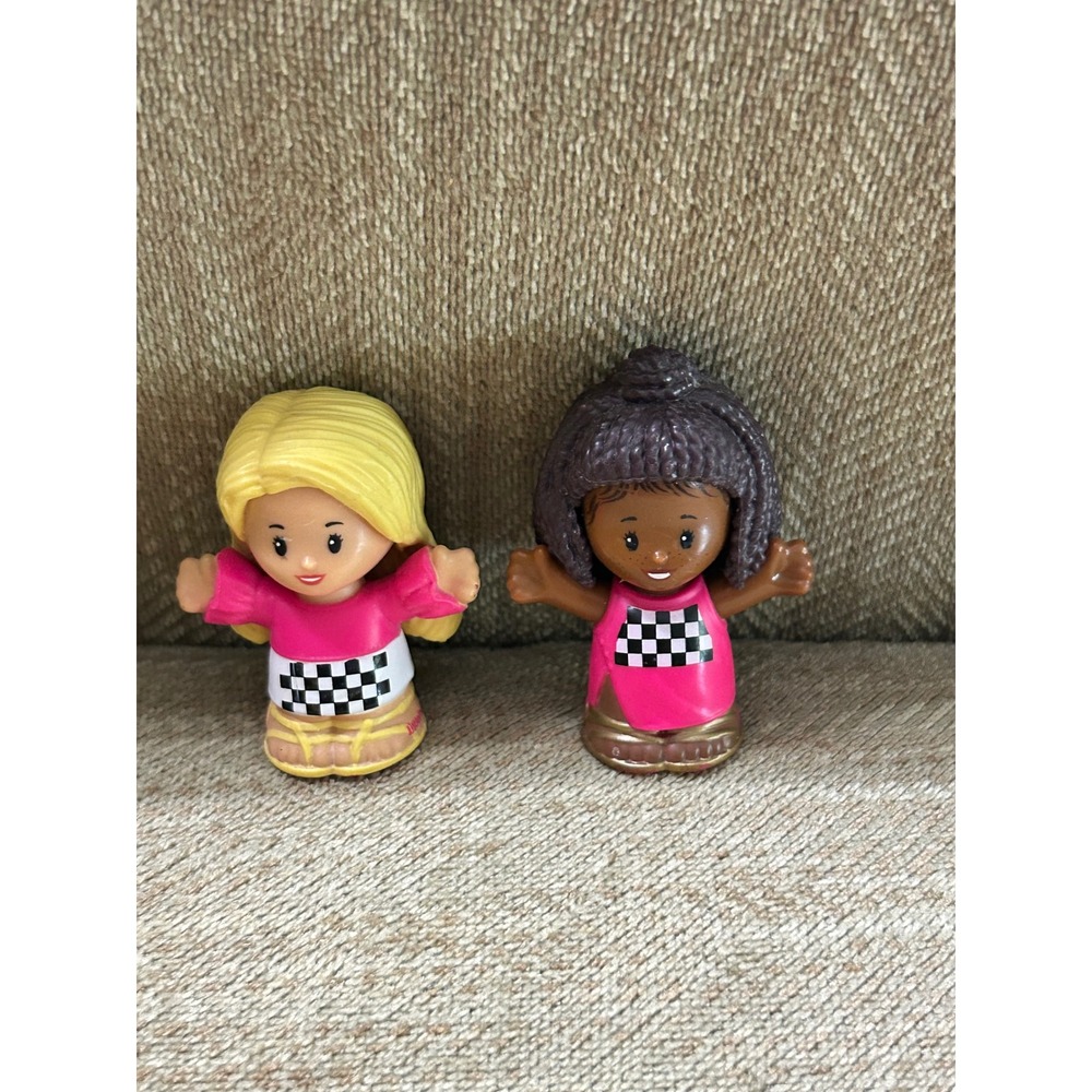 Fisher Price Little People Figures Set of 2 Blonde & Braided Hair Pink Checkered